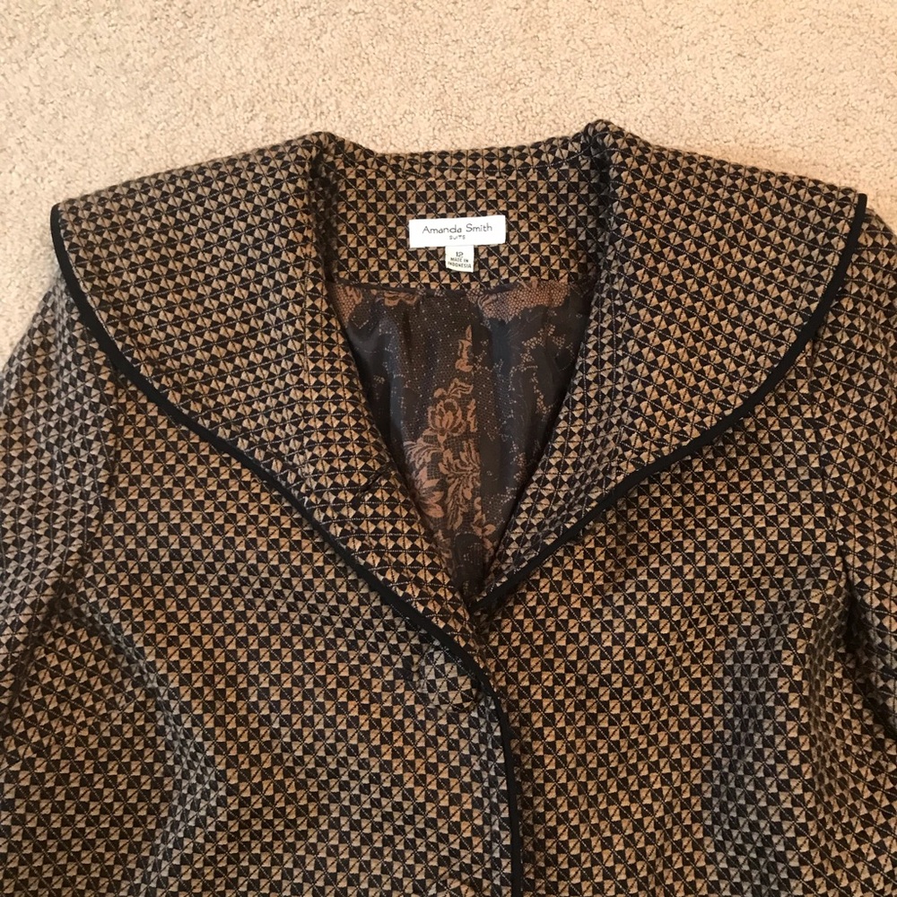 Amanda Smith Suit Jacket Dress Jacket Womens Size 12 Medium Brown Black Pockets - Picture 2 of 12